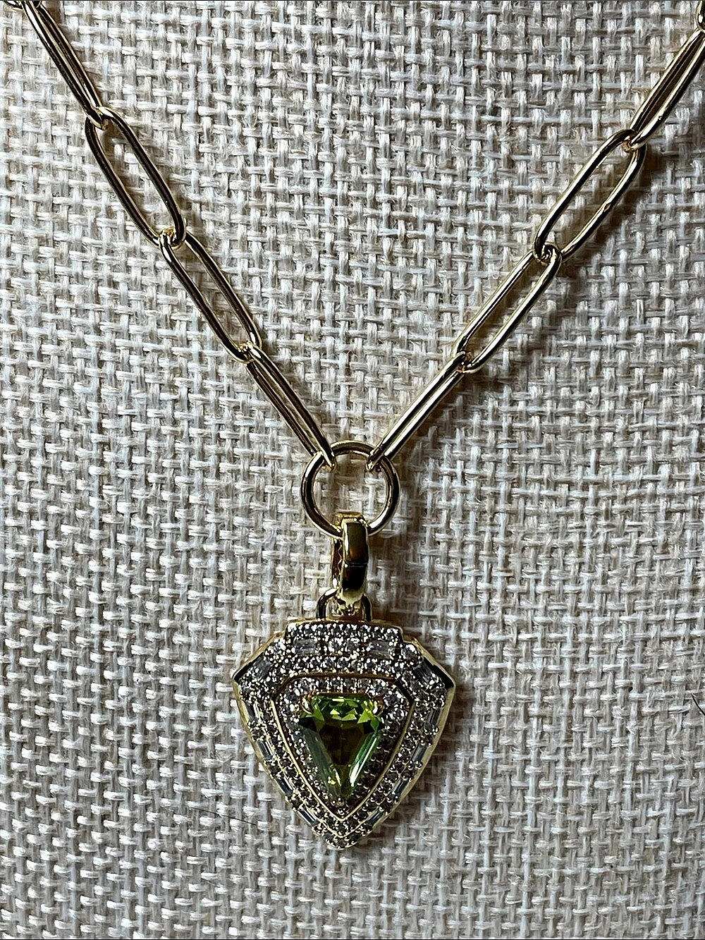 Bomb Party Green Lab Created Gemstone Pendant Necklace Gold 10” drop 3” ext. Ne